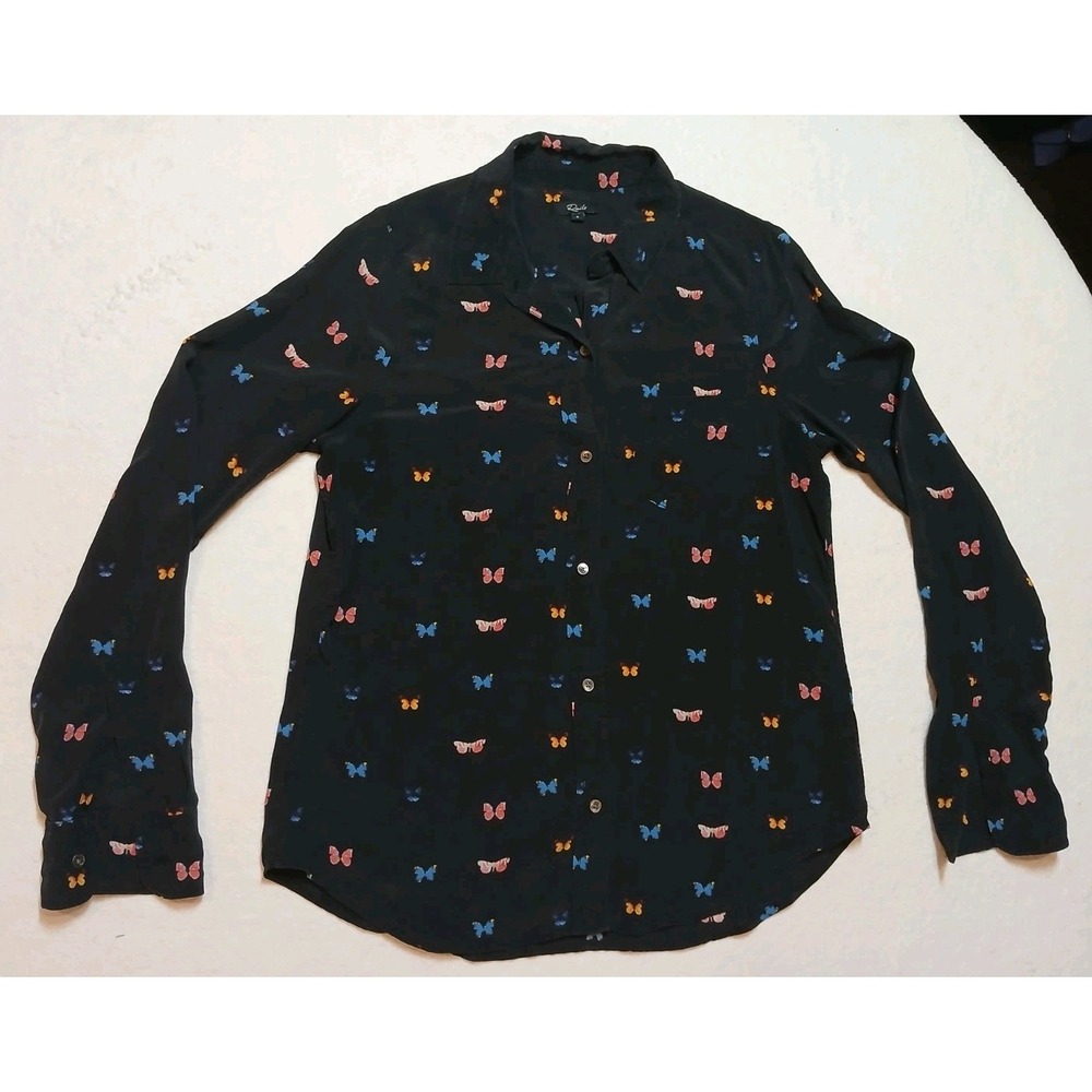 Rails Kate Black Silk Butterfly Print Blouse Shirt Size S Big Bang Theory Penny